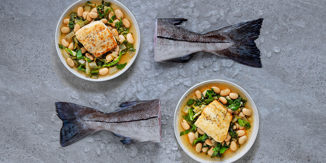 Pan-fried Norwegan Haddock with giant beans and chard